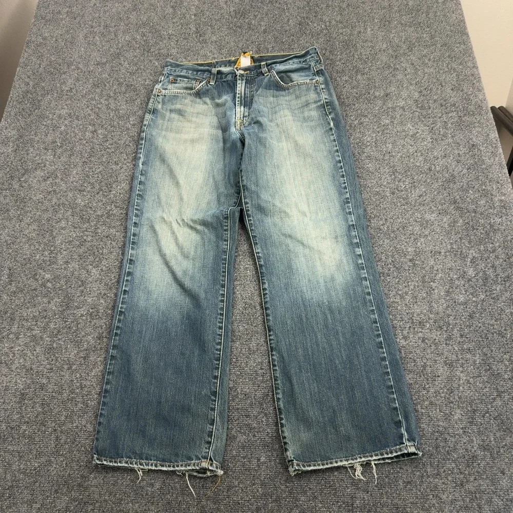 Lucky Brand Jeans Mens 32 Blue Cotton 181 Bootleg Faded Distressed Casual Style